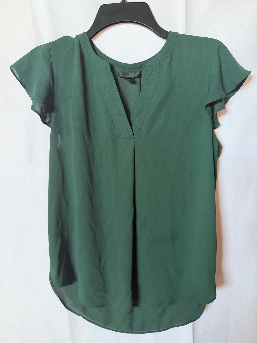 J. Crew Deep Green V-Neck Flutter Sleeve Blouse